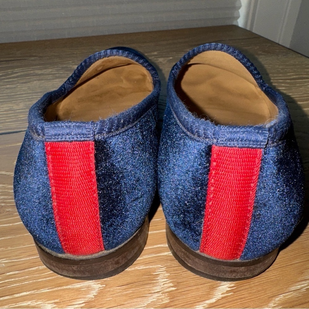 Del Toro Navy Velvet dog heart loafers flats slippers Womens 8 Italian Luxury - Picture 5 of 9